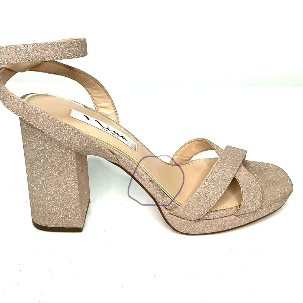 Nina Sheila Ankle Strap Platform Sandal Women Sz 7 Gold Sparkle Glam Wedding